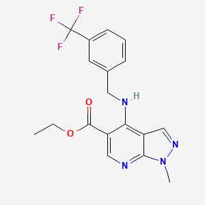 molecular formula C18H17F3N4O2 B2996170 ethyl 1-methyl-4-{[3-(trifluoromethyl)benzyl]amino}-1H-pyrazolo[3,4-b]pyridine-5-carboxylate CAS No. 692287-32-4
