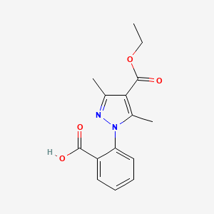 molecular formula C15H16N2O4 B2996173 2-[4-(ethoxycarbonyl)-3,5-dimethyl-1H-pyrazol-1-yl]benzenecarboxylic acid CAS No. 956930-21-5