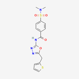 molecular formula C16H16N4O4S2 B2996181 4-(N,N-dimethylsulfamoyl)-N-(5-(thiophen-2-ylmethyl)-1,3,4-oxadiazol-2-yl)benzamide CAS No. 1021112-77-5