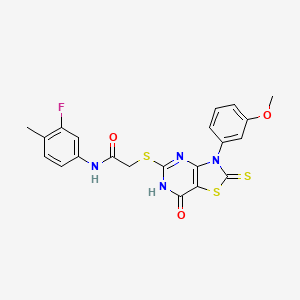 N-(3-fluoro-4-methylphenyl)-2-((3-(3-methoxyphenyl)-7-oxo-2-thioxo-2,3,6,7-tetrahydrothiazolo[4,5-d]pyrimidin-5-yl)thio)acetamide
