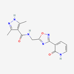 molecular formula C14H14N6O3 B2996198 3,5-dimethyl-N-((3-(2-oxo-1,2-dihydropyridin-3-yl)-1,2,4-oxadiazol-5-yl)methyl)-1H-pyrazole-4-carboxamide CAS No. 1902898-99-0