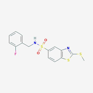 molecular formula C15H13FN2O2S3 B299622 N-(2-fluorobenzyl)-2-(methylsulfanyl)-1,3-benzothiazole-5-sulfonamide 