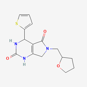molecular formula C15H17N3O3S B2996224 6-((tetrahydrofuran-2-yl)methyl)-4-(thiophen-2-yl)-3,4,6,7-tetrahydro-1H-pyrrolo[3,4-d]pyrimidine-2,5-dione CAS No. 941980-28-5
