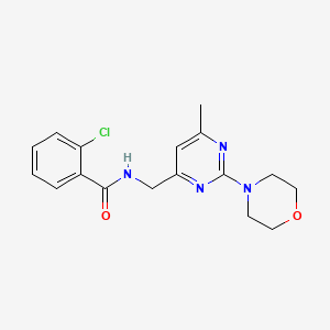 molecular formula C17H19ClN4O2 B2996226 2-chloro-N-((6-methyl-2-morpholinopyrimidin-4-yl)methyl)benzamide CAS No. 1797082-03-1