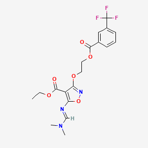molecular formula C19H20F3N3O6 B2996229 Ethyl 5-{[(dimethylamino)methylene]amino}-3-(2-{[3-(trifluoromethyl)benzoyl]oxy}ethoxy)-4-isoxazolecarboxylate CAS No. 303997-12-8