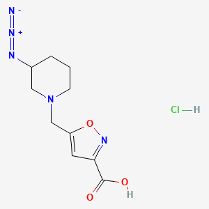 molecular formula C10H14ClN5O3 B2996239 5-[(3-Azidopiperidin-1-yl)methyl]-1,2-oxazole-3-carboxylic acid;hydrochloride CAS No. 2228690-89-7