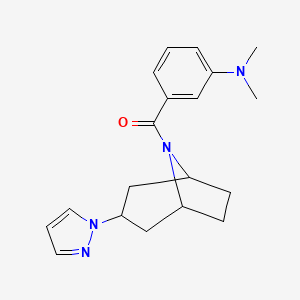 molecular formula C19H24N4O B2996252 ((1R,5S)-3-(1H-pyrazol-1-yl)-8-azabicyclo[3.2.1]octan-8-yl)(3-(dimethylamino)phenyl)methanone CAS No. 2320524-94-3