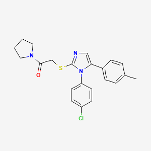 molecular formula C22H22ClN3OS B2996255 2-((1-(4-chlorophenyl)-5-(p-tolyl)-1H-imidazol-2-yl)thio)-1-(pyrrolidin-1-yl)ethanone CAS No. 1226447-14-8