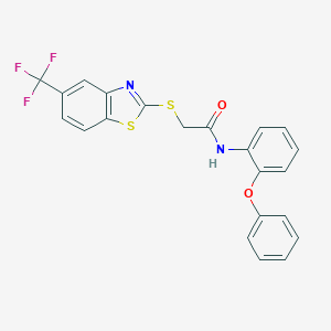 molecular formula C22H15F3N2O2S2 B299626 N-(2-phenoxyphenyl)-2-[[5-(trifluoromethyl)-1,3-benzothiazol-2-yl]sulfanyl]acetamide 