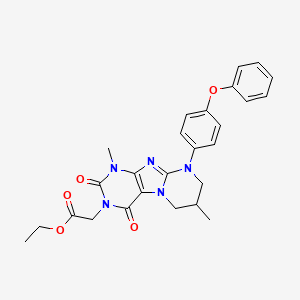 ethyl 2-(1,7-dimethyl-2,4-dioxo-9-(4-phenoxyphenyl)-1,2,6,7,8,9-hexahydropyrimido[2,1-f]purin-3(4H)-yl)acetate