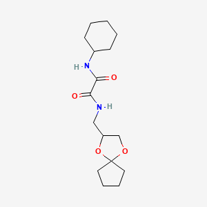 molecular formula C16H26N2O4 B2996298 N1-(1,4-dioxaspiro[4.4]nonan-2-ylmethyl)-N2-cyclohexyloxalamide CAS No. 899963-07-6