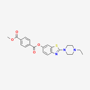 molecular formula C22H23N3O4S B2996308 2-(4-Ethylpiperazin-1-yl)benzo[d]thiazol-6-yl methyl terephthalate CAS No. 941995-27-3