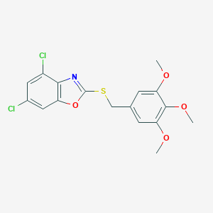 molecular formula C17H15Cl2NO4S B299634 4,6-Dichloro-2-[(3,4,5-trimethoxybenzyl)sulfanyl]-1,3-benzoxazole 