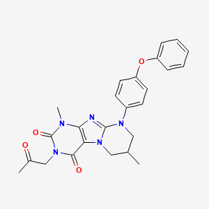 molecular formula C25H25N5O4 B2996341 1,7-dimethyl-3-(2-oxopropyl)-9-(4-phenoxyphenyl)-6,7,8,9-tetrahydropyrimido[2,1-f]purine-2,4(1H,3H)-dione CAS No. 922454-79-3
