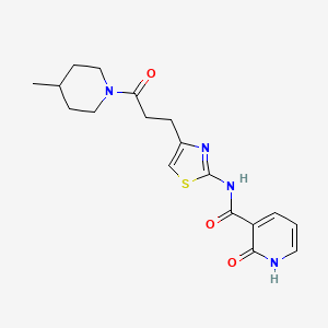 molecular formula C18H22N4O3S B2996366 N-(4-(3-(4-methylpiperidin-1-yl)-3-oxopropyl)thiazol-2-yl)-2-oxo-1,2-dihydropyridine-3-carboxamide CAS No. 1091437-04-5