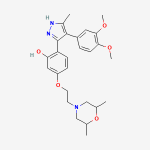 molecular formula C26H33N3O5 B2996376 2-(4-(3,4-dimethoxyphenyl)-5-methyl-1H-pyrazol-3-yl)-5-(2-(2,6-dimethylmorpholino)ethoxy)phenol CAS No. 1093065-80-5