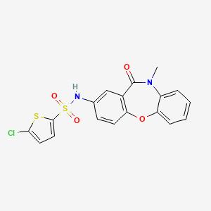 molecular formula C18H13ClN2O4S2 B2996387 5-chloro-N-(10-methyl-11-oxo-10,11-dihydrodibenzo[b,f][1,4]oxazepin-2-yl)thiophene-2-sulfonamide CAS No. 921919-49-5