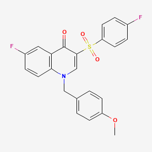 molecular formula C23H17F2NO4S B2996390 6-Fluoro-3-(4-fluorophenyl)sulfonyl-1-[(4-methoxyphenyl)methyl]quinolin-4-one CAS No. 866810-38-0