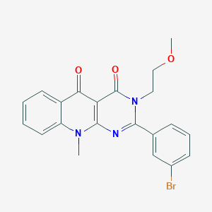molecular formula C21H18BrN3O3 B2996397 2-(3-bromophenyl)-3-(2-methoxyethyl)-10-methylpyrimido[4,5-b]quinoline-4,5(3H,10H)-dione CAS No. 883956-98-7