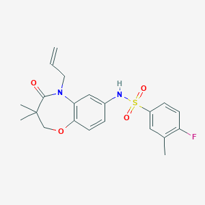 molecular formula C21H23FN2O4S B2996410 N-(5-烯丙基-3,3-二甲基-4-氧代-2,3,4,5-四氢苯并[b][1,4]恶杂环庚-7-基)-4-氟-3-甲基苯磺酰胺 CAS No. 922078-19-1