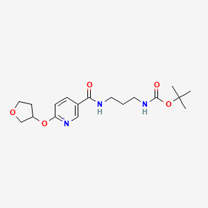 molecular formula C18H27N3O5 B2996416 Tert-butyl (3-(6-((tetrahydrofuran-3-yl)oxy)nicotinamido)propyl)carbamate CAS No. 1903565-80-9