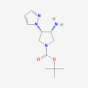 molecular formula C12H20N4O2 B2996417 Rel-tert-butyl (3R,4S)-3-amino-4-(1H-pyrazol-1-yl)pyrrolidine-1-carboxylate CAS No. 2173998-88-2