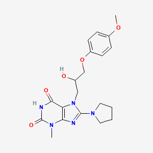 molecular formula C20H25N5O5 B2996419 7-(2-hydroxy-3-(4-methoxyphenoxy)propyl)-3-methyl-8-(pyrrolidin-1-yl)-1H-purine-2,6(3H,7H)-dione CAS No. 333755-55-8