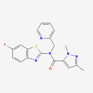 molecular formula C19H16FN5OS B2996426 N-(6-fluorobenzo[d]thiazol-2-yl)-1,3-dimethyl-N-(pyridin-2-ylmethyl)-1H-pyrazole-5-carboxamide CAS No. 1013808-11-1