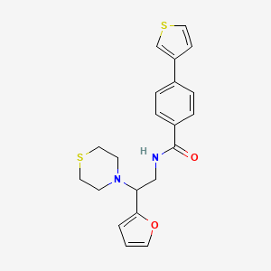 molecular formula C21H22N2O2S2 B2996437 N-(2-(呋喃-2-基)-2-硫代吗啉乙基)-4-(噻吩-3-基)苯甲酰胺 CAS No. 2034456-35-2