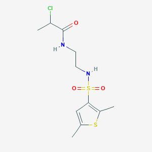 molecular formula C11H17ClN2O3S2 B2996462 2-Chloro-N-[2-[(2,5-dimethylthiophen-3-yl)sulfonylamino]ethyl]propanamide CAS No. 2411224-24-1