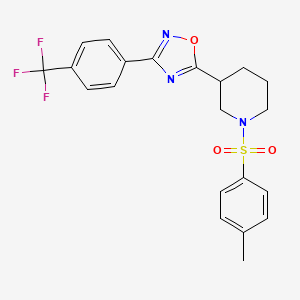 molecular formula C21H20F3N3O3S B2996470 5-(1-Tosylpiperidin-3-yl)-3-(4-(trifluoromethyl)phenyl)-1,2,4-oxadiazole CAS No. 1019142-38-1