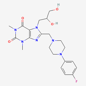molecular formula C21H27FN6O4 B2996471 7-(2,3-Dihydroxypropyl)-8-[[4-(4-fluorophenyl)piperazin-1-yl]methyl]-1,3-dimethylpurine-2,6-dione CAS No. 893944-90-6