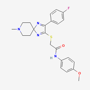 molecular formula C23H25FN4O2S B2996472 2-((3-(4-fluorophenyl)-8-methyl-1,4,8-triazaspiro[4.5]deca-1,3-dien-2-yl)thio)-N-(4-methoxyphenyl)acetamide CAS No. 1189675-12-4