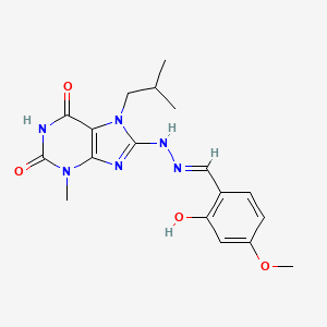 molecular formula C18H22N6O4 B2996477 (E)-8-(2-(2-hydroxy-4-methoxybenzylidene)hydrazinyl)-7-isobutyl-3-methyl-1H-purine-2,6(3H,7H)-dione CAS No. 682776-61-0