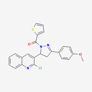 molecular formula C24H18ClN3O2S B2996484 (5-(2-chloroquinolin-3-yl)-3-(4-methoxyphenyl)-4,5-dihydro-1H-pyrazol-1-yl)(thiophen-2-yl)methanone CAS No. 361480-15-1