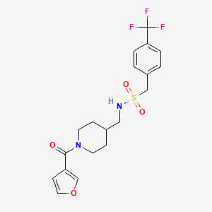 molecular formula C19H21F3N2O4S B2996487 N-((1-(furan-3-carbonyl)piperidin-4-yl)methyl)-1-(4-(trifluoromethyl)phenyl)methanesulfonamide CAS No. 1396716-96-3