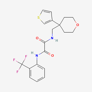 molecular formula C19H19F3N2O3S B2996493 N1-((4-(thiophen-3-yl)tetrahydro-2H-pyran-4-yl)methyl)-N2-(2-(trifluoromethyl)phenyl)oxalamide CAS No. 2309342-02-5