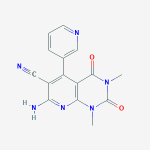 molecular formula C15H12N6O2 B2996501 7-Amino-1,3-dimethyl-2,4-dioxo-5-(3-pyridyl)-1,3-dihydropyridino[2,3-d]pyrimid ine-6-carbonitrile CAS No. 710312-12-2