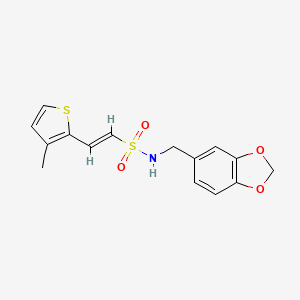 molecular formula C15H15NO4S2 B2996517 (E)-N-(1,3-benzodioxol-5-ylmethyl)-2-(3-methylthiophen-2-yl)ethenesulfonamide CAS No. 478067-33-3