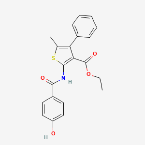molecular formula C21H19NO4S B2996526 2-[(4-羟基苯甲酰)氨基]-5-甲基-4-苯硫代吩-3-甲酸乙酯 CAS No. 685853-44-5