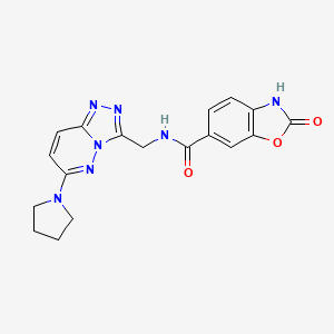 molecular formula C18H17N7O3 B2996529 2-oxo-N-((6-(pyrrolidin-1-yl)-[1,2,4]triazolo[4,3-b]pyridazin-3-yl)methyl)-2,3-dihydrobenzo[d]oxazole-6-carboxamide CAS No. 2034600-92-3