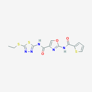 molecular formula C13H11N5O3S3 B2996540 N-(5-(ethylthio)-1,3,4-thiadiazol-2-yl)-2-(thiophene-2-carboxamido)oxazole-4-carboxamide CAS No. 1286729-02-9