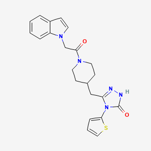 molecular formula C22H23N5O2S B2996542 3-((1-(2-(1H-indol-1-yl)acetyl)piperidin-4-yl)methyl)-4-(thiophen-2-yl)-1H-1,2,4-triazol-5(4H)-one CAS No. 2034363-62-5