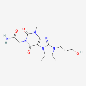 molecular formula C15H20N6O4 B2996549 2-(8-(3-hydroxypropyl)-1,6,7-trimethyl-2,4-dioxo-1H-imidazo[2,1-f]purin-3(2H,4H,8H)-yl)acetamide CAS No. 903197-63-7