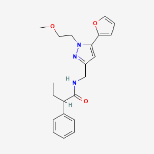 molecular formula C21H25N3O3 B2996554 N-((5-(呋喃-2-基)-1-(2-甲氧基乙基)-1H-吡唑-3-基)甲基)-2-苯基丁酰胺 CAS No. 1421500-49-3