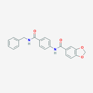 molecular formula C22H18N2O4 B299656 N-{4-[(benzylamino)carbonyl]phenyl}-1,3-benzodioxole-5-carboxamide 