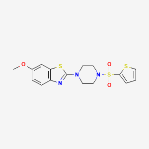 molecular formula C16H17N3O3S3 B2996561 6-Methoxy-2-(4-(thiophen-2-ylsulfonyl)piperazin-1-yl)benzo[d]thiazole CAS No. 955742-19-5