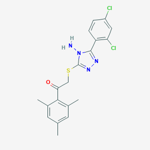 molecular formula C19H18Cl2N4OS B299657 2-{[4-amino-5-(2,4-dichlorophenyl)-4H-1,2,4-triazol-3-yl]sulfanyl}-1-(2,4,6-trimethylphenyl)ethanone 