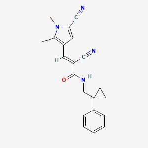 molecular formula C21H20N4O B2996577 (E)-2-Cyano-3-(5-cyano-1,2-dimethylpyrrol-3-yl)-N-[(1-phenylcyclopropyl)methyl]prop-2-enamide CAS No. 1445764-20-4