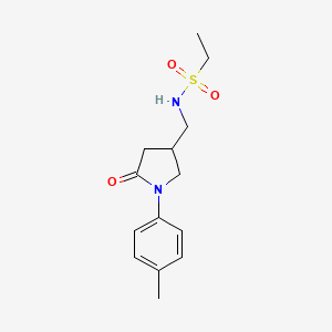 molecular formula C14H20N2O3S B2996578 N-((5-oxo-1-(p-tolyl)pyrrolidin-3-yl)methyl)ethanesulfonamide CAS No. 954714-63-7